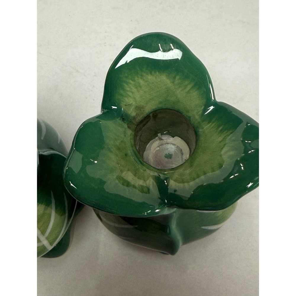 Green Cabbage Leaf Ceramic Taper Candle Holder Set of 3‎ - Picture 9 of 13